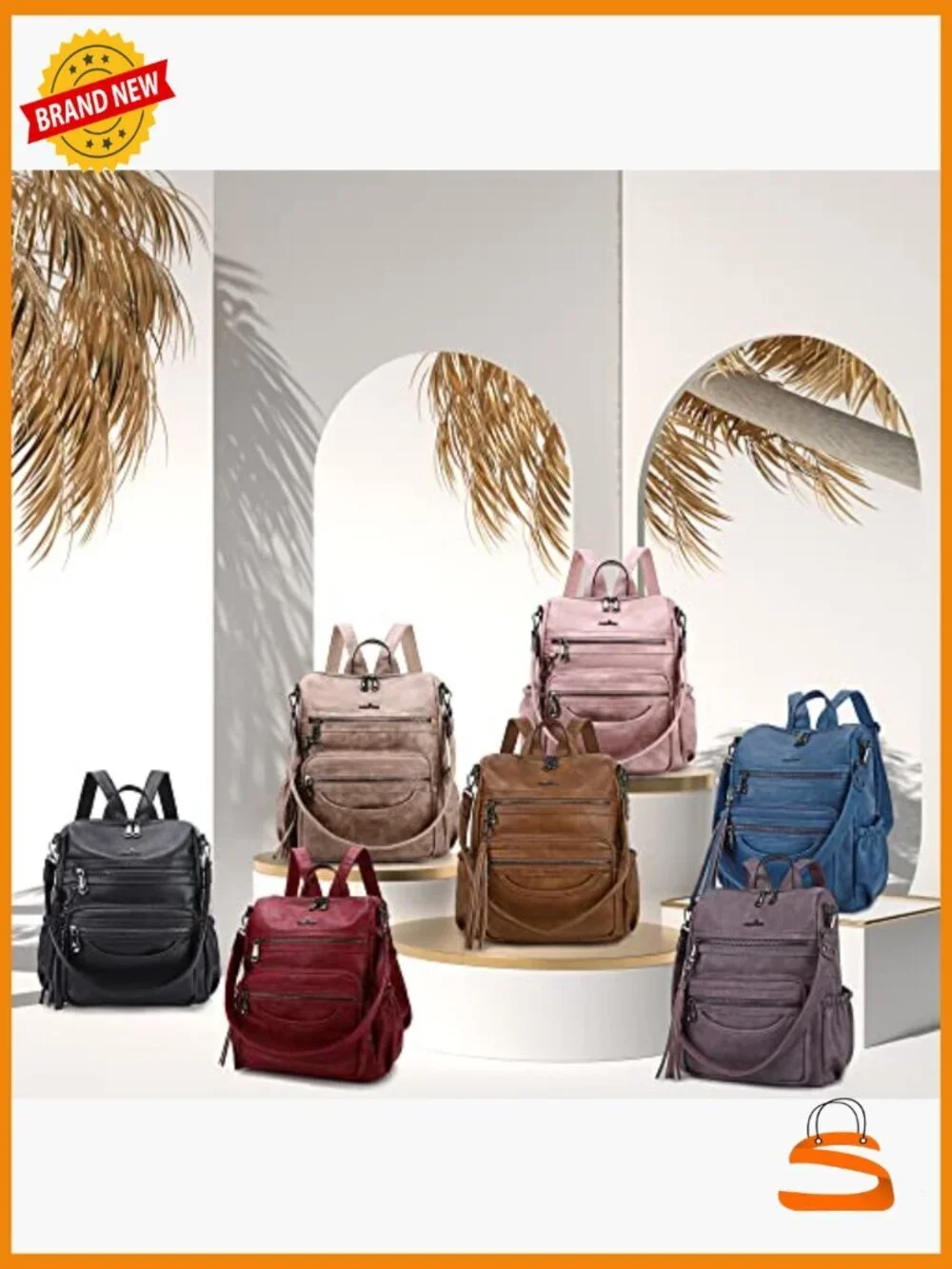 PU Leather Backpack Purse - Vegan Leather Daypack with USB Cable Hole,